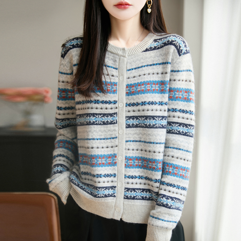 复古提花圆领设计针织条