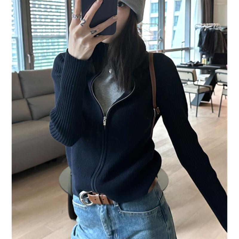 气质修身显瘦立领羊绒针织拉链开衫女秋冬短款羊毛衫外套打底毛衣