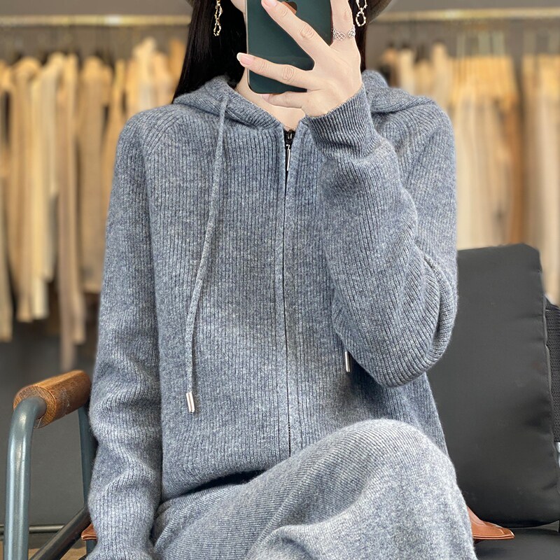 秋冬加厚连帽全羊毛拉链
