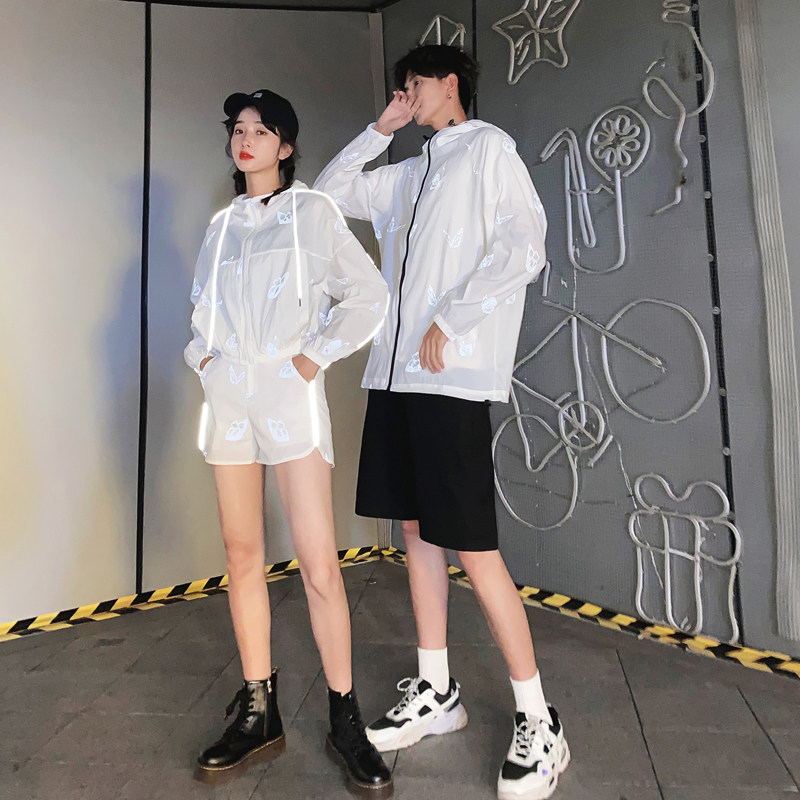 主恋情侣装夏装ins超火潮流夜发光男女防晒外套情侣款一套套装 t