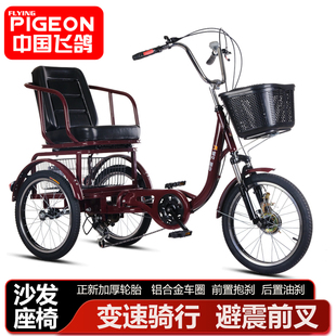 飞鸽老年代步三轮车老人三轮变速自行车成年人力脚踏脚蹬轻便单车