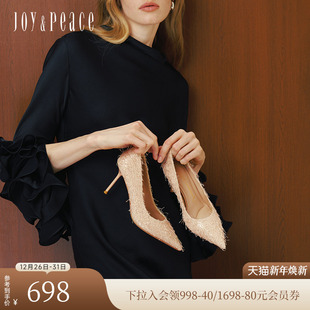 婚鞋 明星同款 优雅羽毛尖头8cm高跟鞋 新款 女 真美诗雪绒花2025秋季