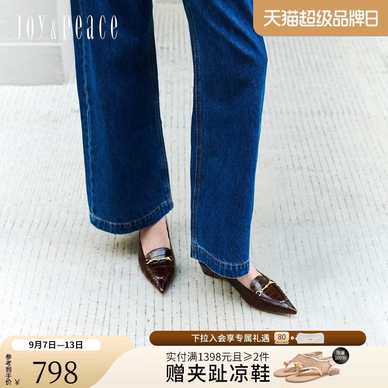 真美诗优雅牛皮尖头粗跟浅口单鞋图片