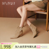 短靴弹力瘦瘦靴女 羊皮优雅尖头坡跟时装 真美诗小鹿靴冬季 新款