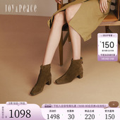 靴短靴女871L1DD5 羊皮优雅方头瘦瘦靴粗跟时装 真美诗冬季 新款