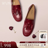 真美诗午后红茶2026春季 女 粗跟乐福鞋 新款 柔软羊皮复古流苏小皮鞋