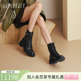 牛皮金属扣甜酷机车靴5cm厚底马丁靴女YPU37DZ5 真美诗冬新款