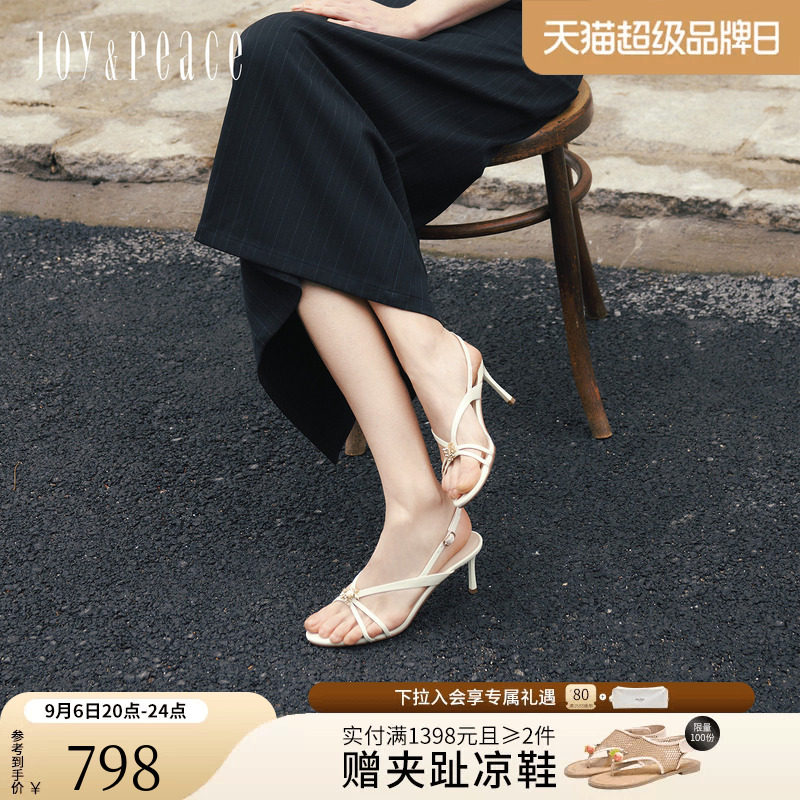 真美诗显瘦V型一字带高跟凉鞋图片