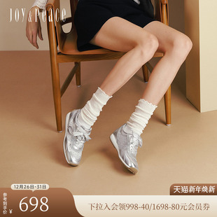 休闲鞋 蕾丝花边烫钻复古银色运动鞋 女53319CM5 新款 真美诗2025秋季