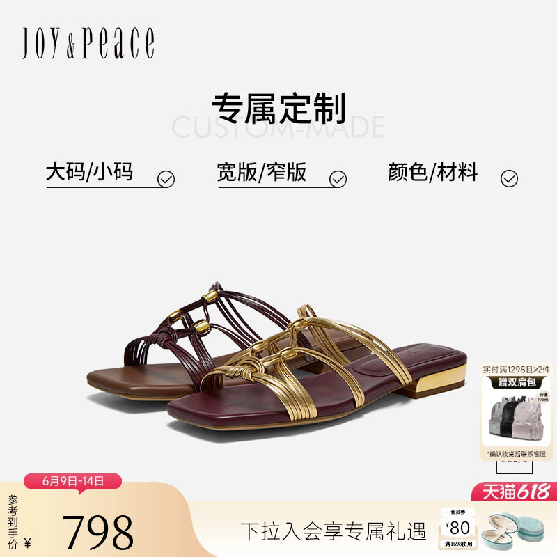 [定制小码33/大码40胖瘦脚]真美诗2026夏金色饰扣拖鞋YQT62BT6C