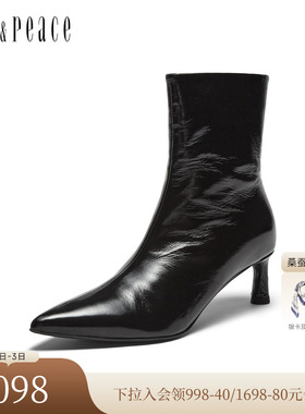 真美诗意大利进口2025冬新款光泽羊皮复古尖头高跟时装靴GIL16DZ5