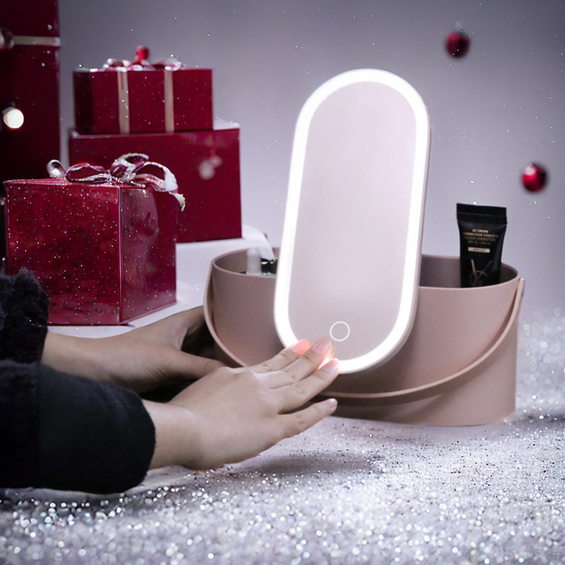 MUID化妆镜led便携一体化妆盒宿舍卧室桌面收纳旅行美妆镜子带灯