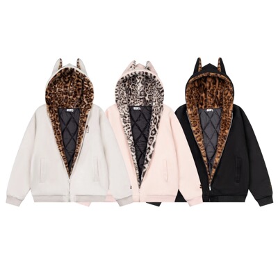 【蚀月镜】y2k轻亚千禧豹纹兔耳连帽棉服男女情侣宽松加厚外套ins