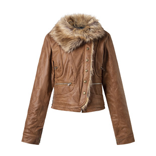 y2k古早亚文化美拉德废土麂皮绒大毛领夹克外套修身 收腰加厚棉服