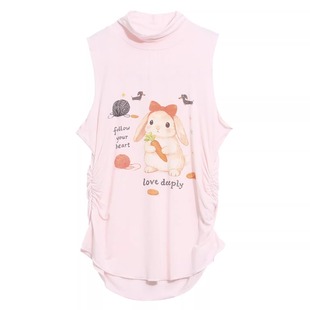 背心女修身 y2k千禧少女风粉色可爱兔子抽褶无袖 上衣ins 蚀月镜