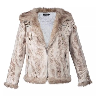 棉衣 y2k古早轻亚文化千禧辣妹豹纹毛领棉服外套女冬季 蚀月镜