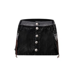 腰牛仔短裙女防走光内衬半身裙 y2k千禧辣妹古早轻亚文化拼接双裤