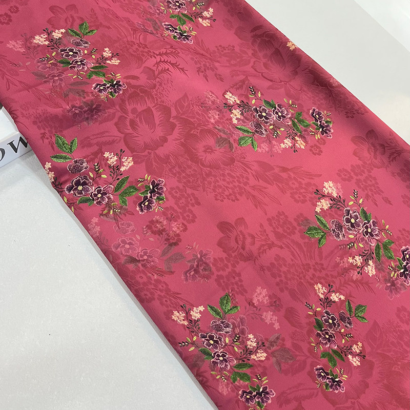 新中式重磅牡丹仿香云纱印花面料  女装旗袍连衣裙汉服手作花布