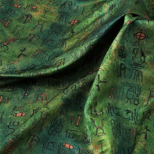 重磅山红云纱甲骨文印花面料 旗袍汉服连衣裙服装面料 印花布零剪