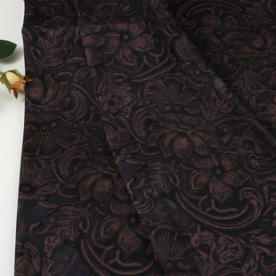 暗纹铜蔷香云纱醋酸缎 中老年女装旗袍连衣裙服装面料 暗色印花布