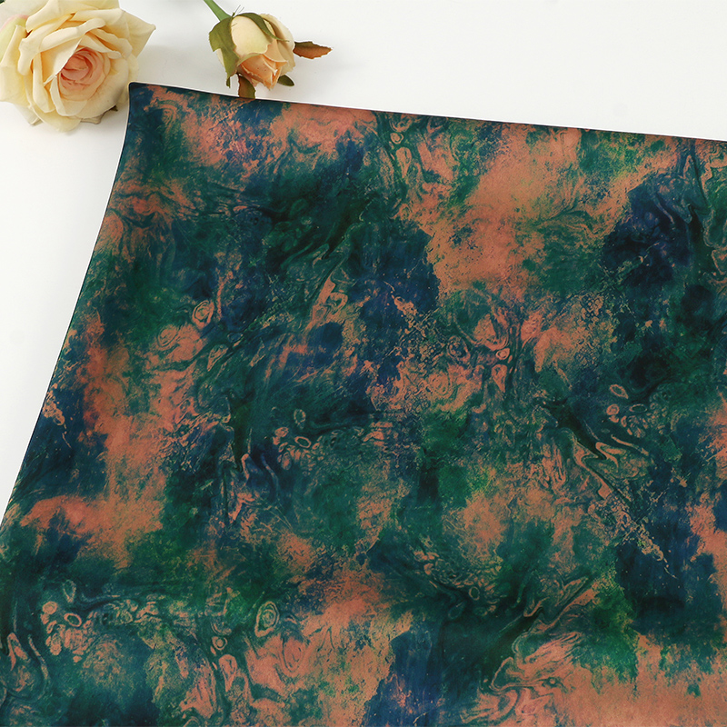 雾染青绯香云纱醋酸缎印花布 中老年旗袍连衣裙面料 墨绿花布现货