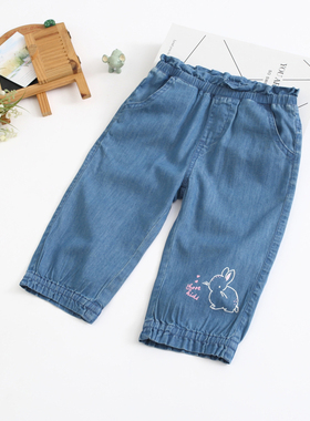 非常小鱼39472-80367女童夏季超薄休闲清仓牛仔七分裤中裤100-140
