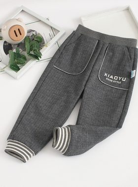 非常小鱼81735新款深秋冬季男童双层针织宽松纯棉里衬长裤100-140