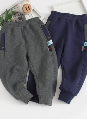 非常小鱼81706新款男童深秋冬季宽松一体绒针织中童长裤100-140