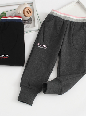 非常小鱼81794新款女童深秋冬季宽松一体绒休闲保暖双层针织长裤