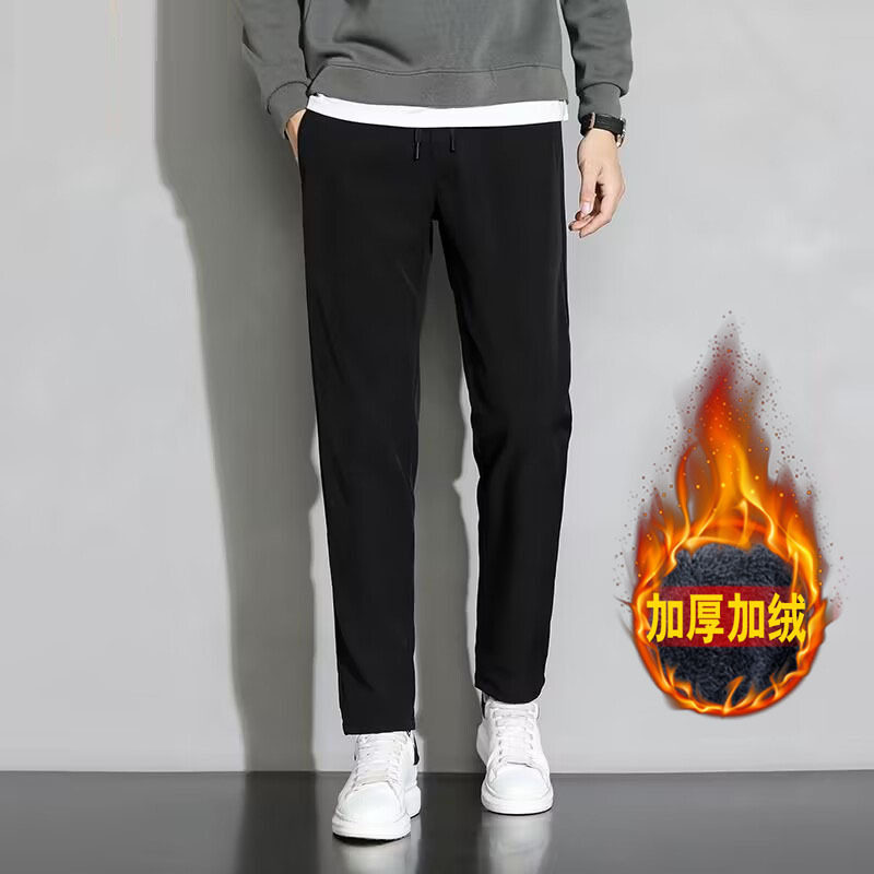 加绒加厚裤子男士黑色西裤秋冬款韩版修身小脚男裤保暖防风休闲裤