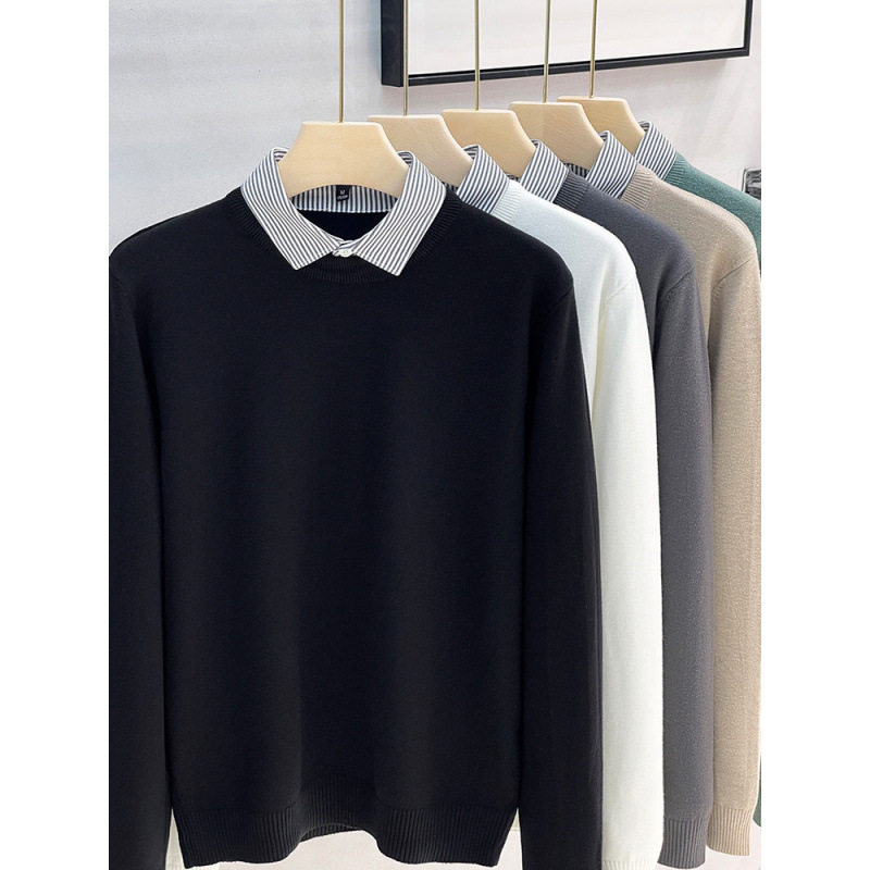 假两件毛衣男衬衣领内搭秋冬男士轻商务韩版打底衫针织衫长袖上衣