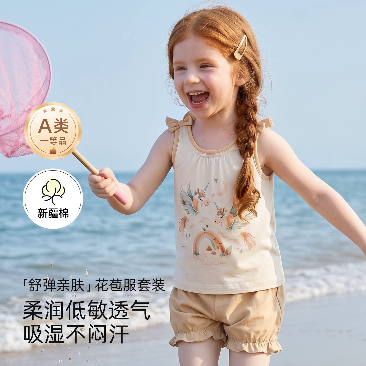 女童吊带套装宝宝背心夏季薄款时尚宽松花苞裤分体两件套夏装2026