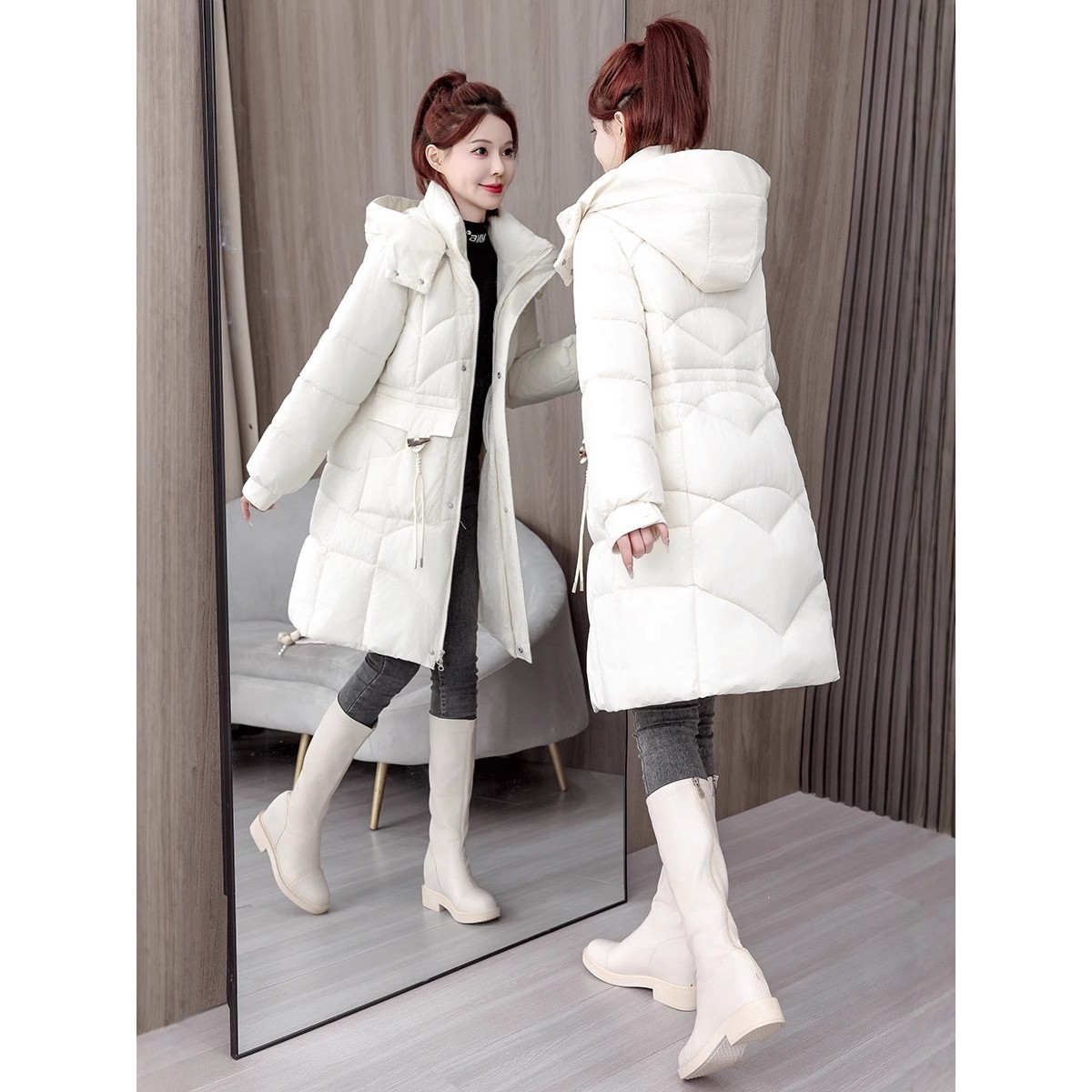 女棉衣2025冬季新款棉衣女式休闲中长款收腰加厚保暖棉服欧美外套