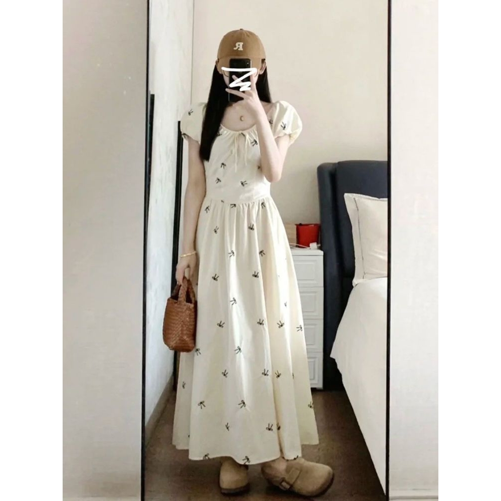 法式碎花泡泡袖连衣裙子女夏季2025年新款小众高级感气质甜美长裙