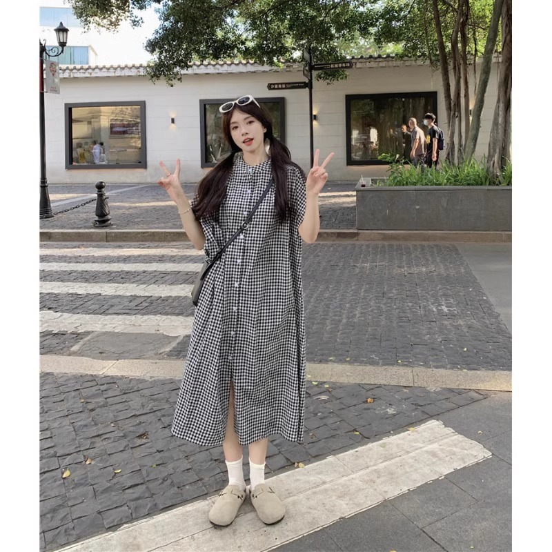 大码女装连衣裙夏款韩系格子长裙春秋高级感显瘦洋气时髦2025新款