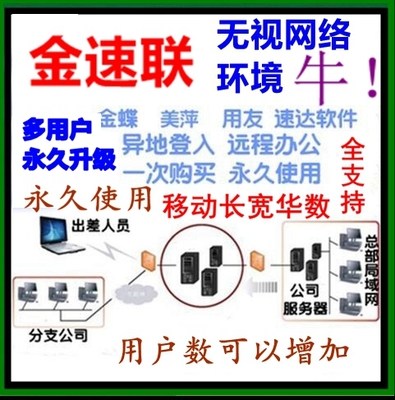 金速联全球通远程接入系统无视网络环境支持速达用友金蝶永久使用