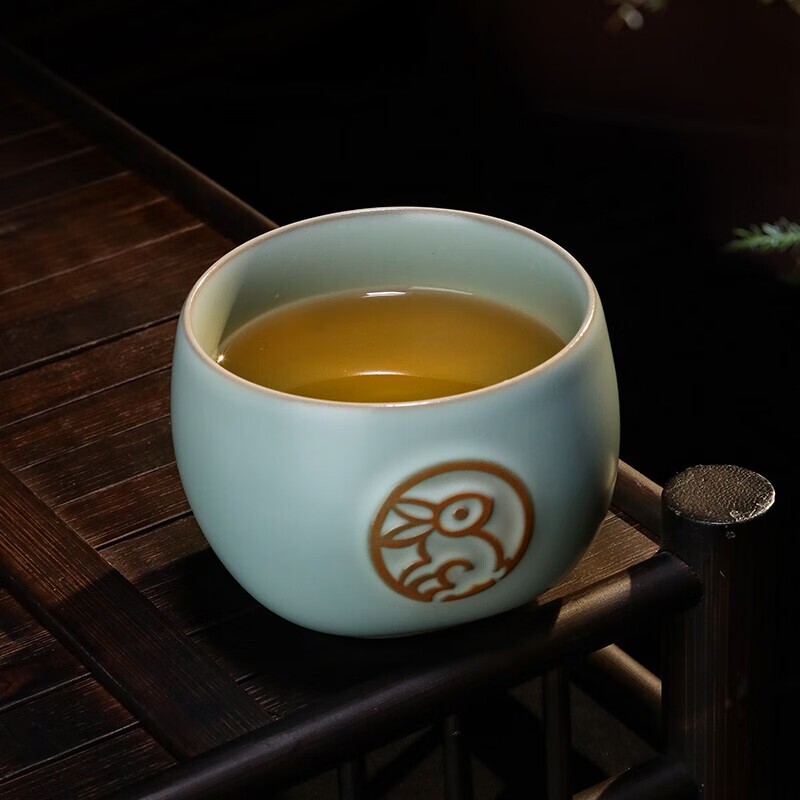 现货东道汝窑正品鸿兔大展a杯兔年天青开片主人杯精品限量款茶礼