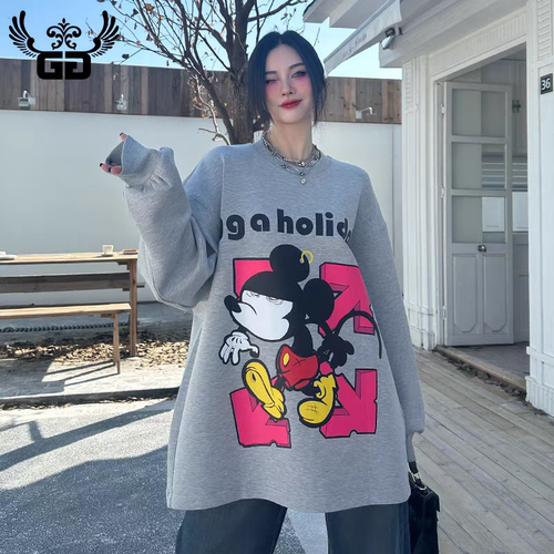 GG潮牌秋季新品女装卡通圆领大卫衣女慵懒风长袖oversize套头衫潮