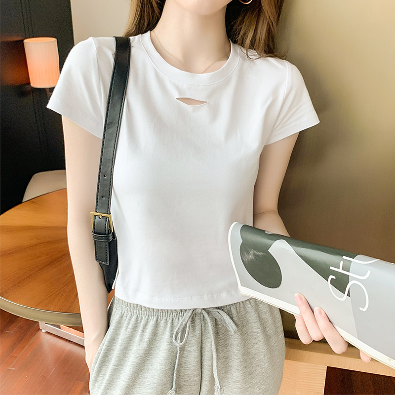 白色t恤女短袖纯棉2025新款纯色半袖圆领修身短款上衣ins潮网红夏