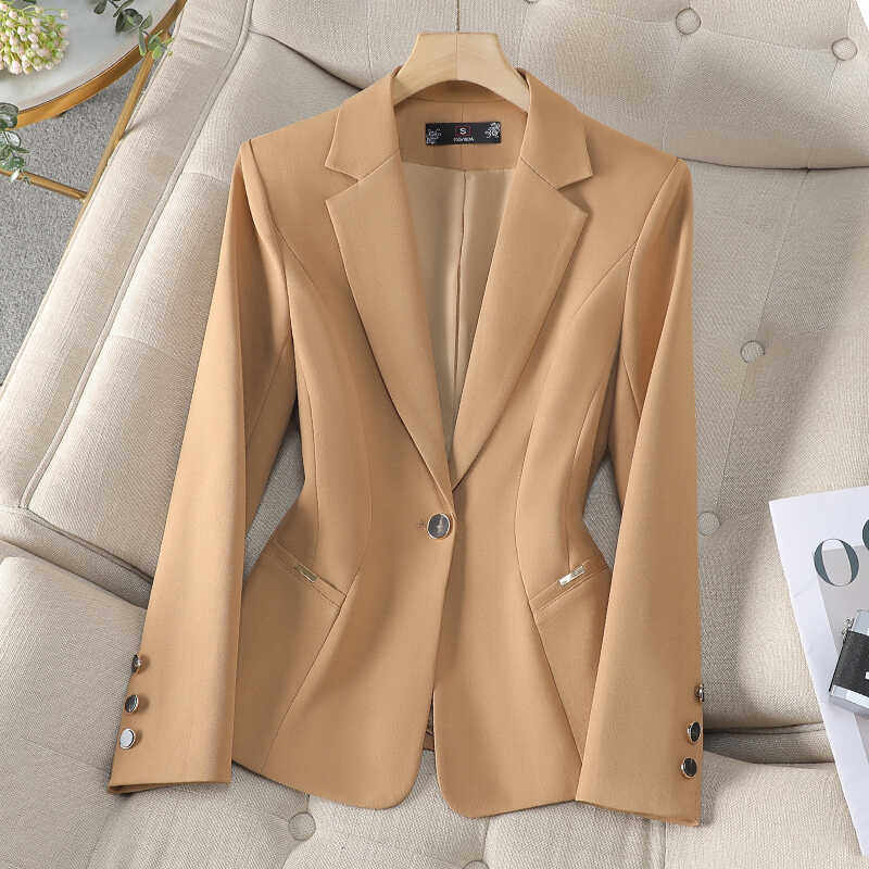 时尚气质卡其色小西装外套女秋季新款高级感休闲通勤修身西服上衣