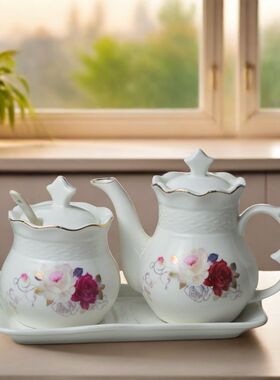 厨房调味瓶套装家用调味罐陶瓷调料壶佐料盒收纳醋油盐糖三件套