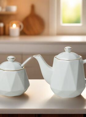 陶瓷醋壶调味罐套装组合家用餐厅厨房用品带盖带勺描金边调味瓶罐