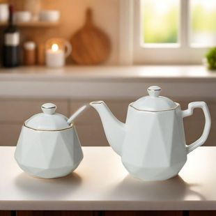 陶瓷醋壶调味罐套装组合家用餐厅厨房用品带盖带勺描金边调味瓶罐