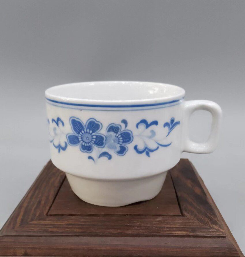 醴陵老瓷器群力瓷厂80年代蓝海棠加厚咖啡杯茶杯一级正品特价包邮