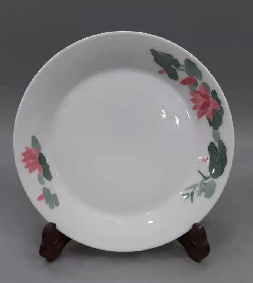 醴陵老瓷器群力06年20厘米荷花平盘赏盘中*海用瓷胡瓷原装一级