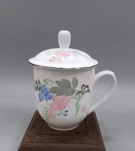 醴陵老瓷器群力瓷厂90年代釉下彩手绘紫藤老板杯原厂正品包老包真