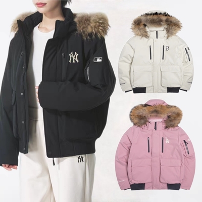 MLB25秋冬新款鹅绒羽绒服男女NY工装真毛领保暖棉羽外套3ADJB4156