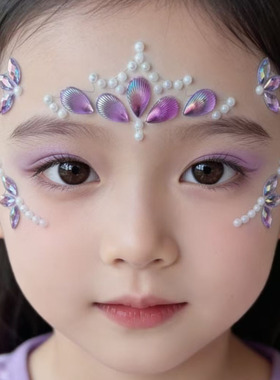 钻贴儿童面部彩妆贴纸紫色水晶蝴蝶珍珠装饰面部彩绘贴亮晶晶