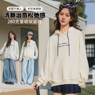 少女孩学院风连帽卫衣女学生宽松字母刺绣长袖上衣韩系穿搭初中生