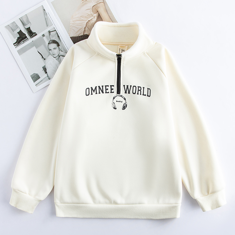 少女加绒立领卫衣女秋冬装